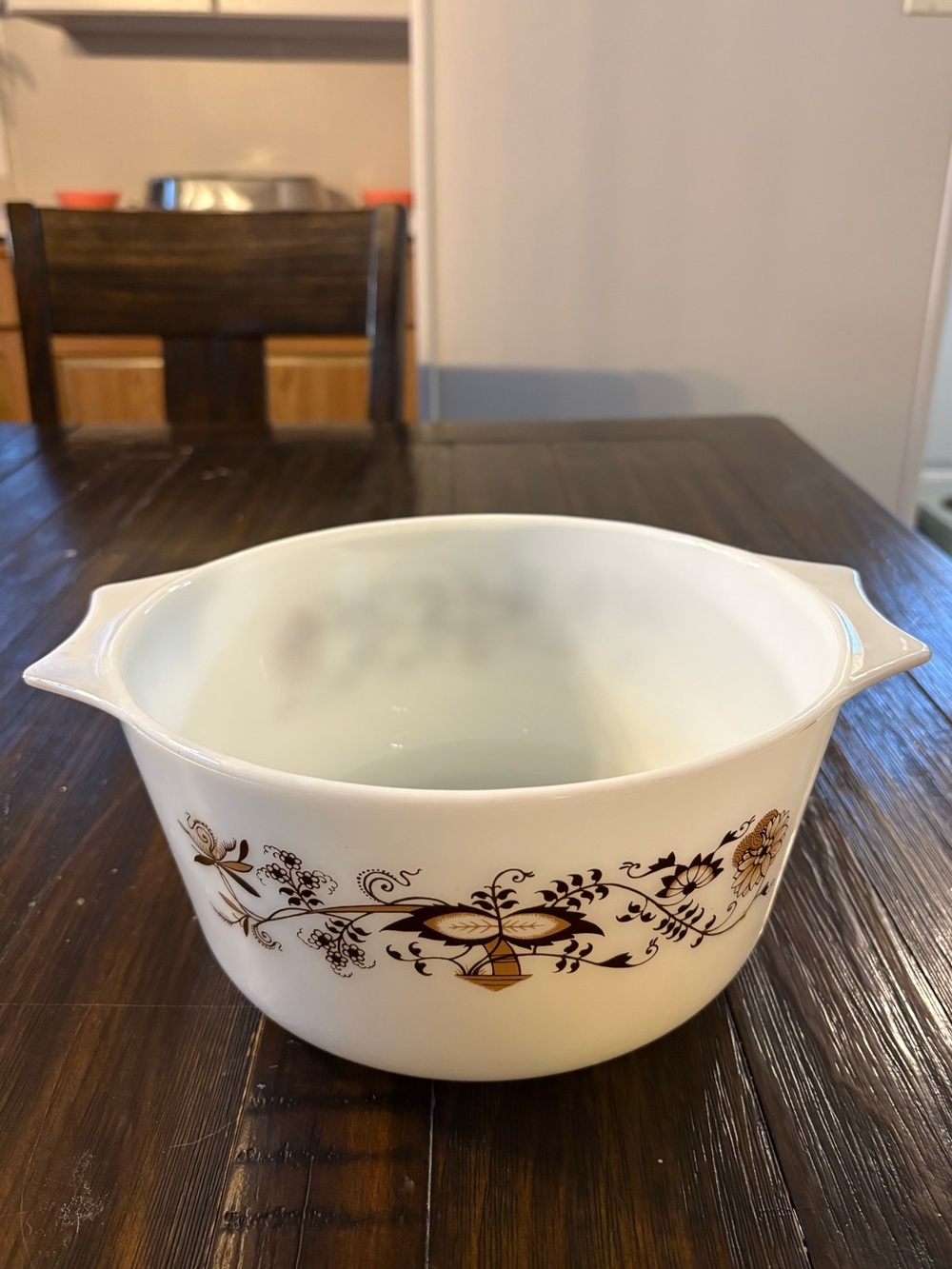 Pyrex White Mixing Bowl with Brown Floral Vine Pattern